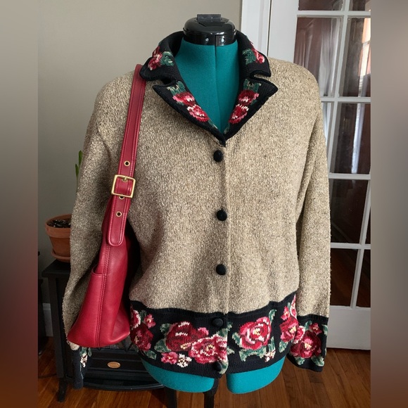 Eagle'S Eye Sweaters - E Main Line by Eagle’s Eye vintage equestrian and floral design cardigan size L